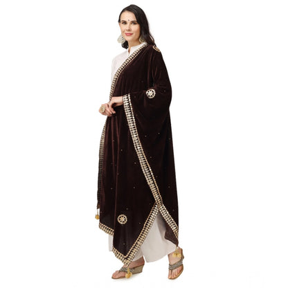 pkrkart Women's Velvet Gotta Patti Dupatta (Brown, Length: 2.25 to 2.50 Mtr)