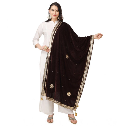 pkrkart Women's Velvet Gotta Patti Dupatta (Brown, Length: 2.25 to 2.50 Mtr)