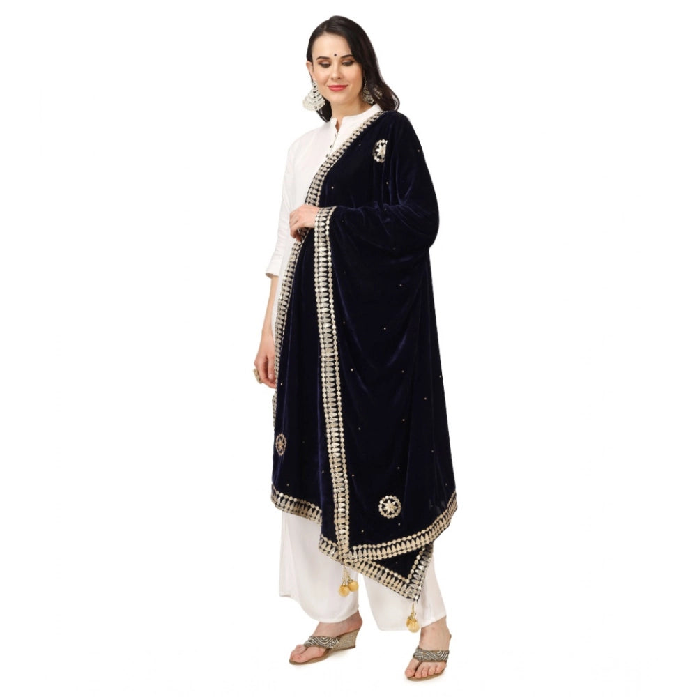 pkrkart Women's Velvet Gotta Patti Dupatta (Blue, Length: 2.25 to 2.50 Mtr)