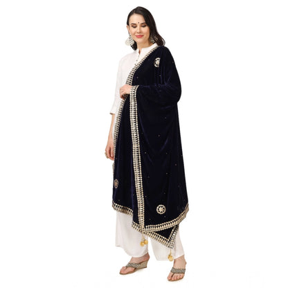 pkrkart Women's Velvet Gotta Patti Dupatta (Blue, Length: 2.25 to 2.50 Mtr)