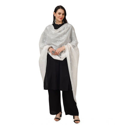 pkrkart Women's Cotton Embroidered Dupatta (White, Length: 2.25 to 2.50 Mtr)