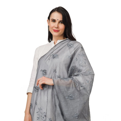 pkrkart Women's Cotton Embroidered Dupatta (Grey, Length: 2.25 to 2.50 Mtr)