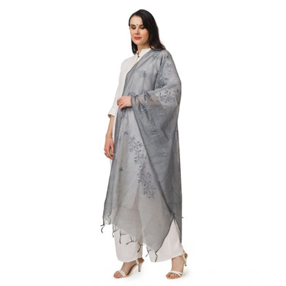 pkrkart Women's Cotton Embroidered Dupatta (Grey, Length: 2.25 to 2.50 Mtr)