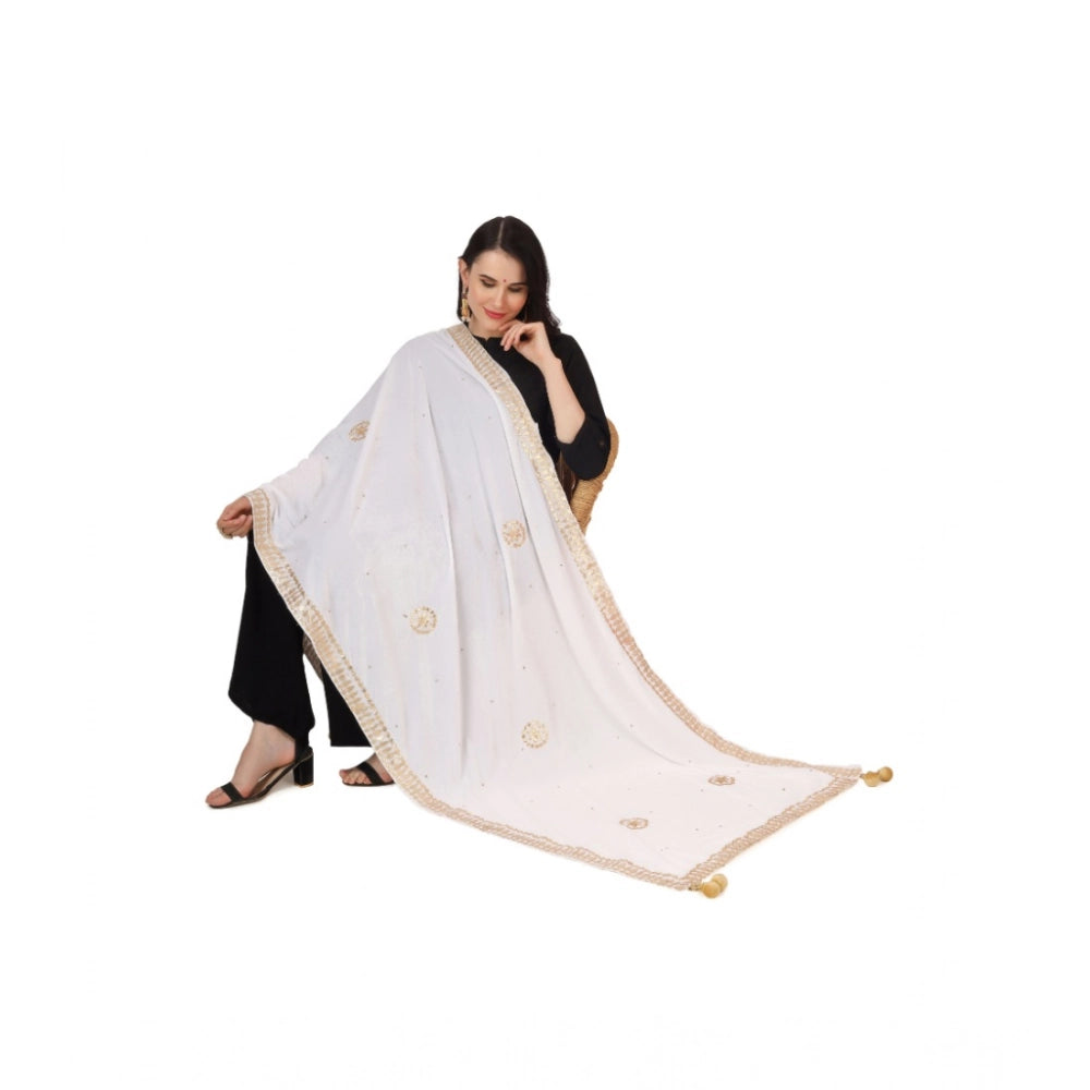 pkrkart Women's Velvet Gotta Patti Dupatta (White, Length: 2.25 to 2.50 Mtr)