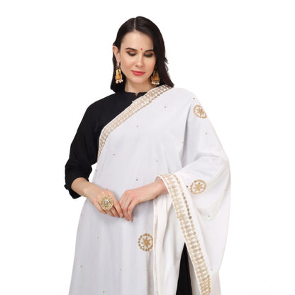 pkrkart Women's Velvet Gotta Patti Dupatta (White, Length: 2.25 to 2.50 Mtr)