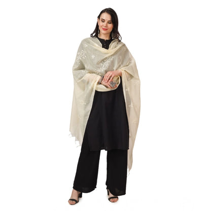 pkrkart Women's Cotton Embroidered Dupatta (Off-White, Length: 2.25 to 2.50 Mtr)