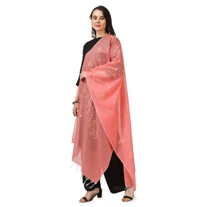 pkrkart Women's Cotton Embroidered Dupatta (Peach, Length: 2.25 to 2.50 Mtr)