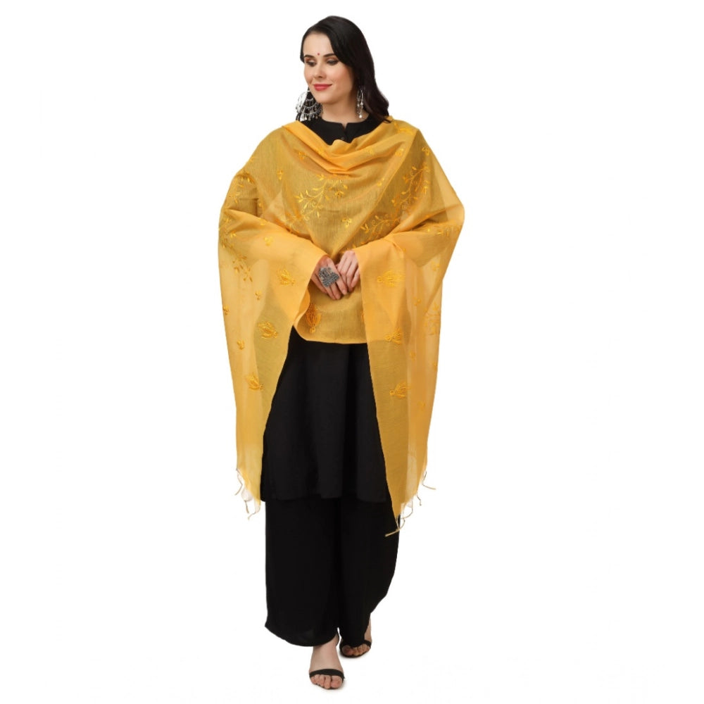 pkrkart Women's Cotton Embroidered Dupatta (Yellow, Length: 2.25 to 2.50 Mtr)