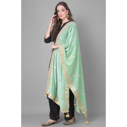 pkrkart Women's Velvet Gotta Patti Dupatta (Sea Green, Length: 2.25 to 2.50 Mtr)