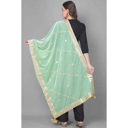 pkrkart Women's Velvet Gotta Patti Dupatta (Sea Green, Length: 2.25 to 2.50 Mtr)