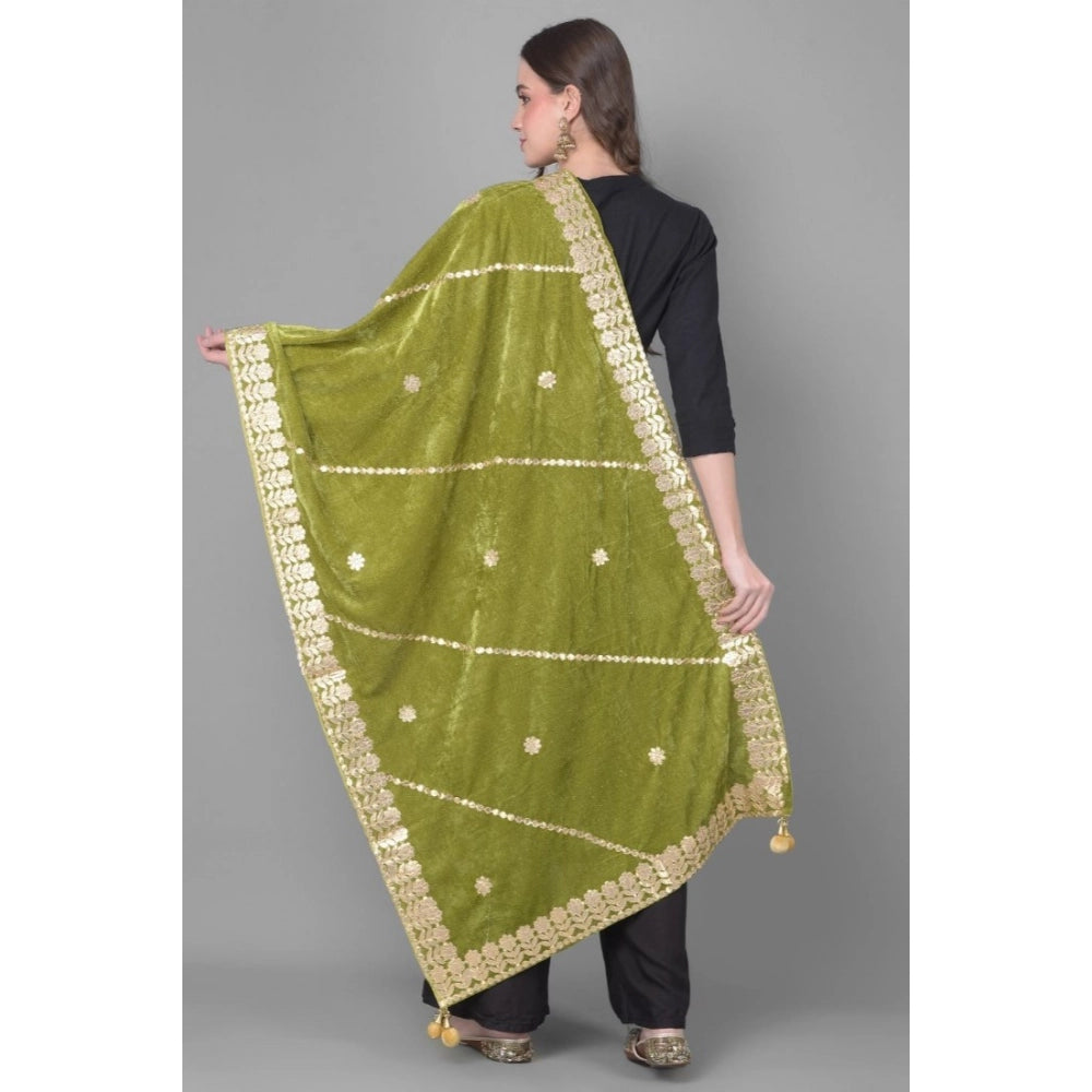 pkrkart Women's Velvet Gotta Patti Dupatta (Olive, Length: 2.25 to 2.50 Mtr)