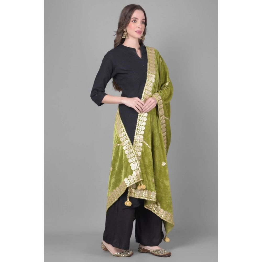 pkrkart Women's Velvet Gotta Patti Dupatta (Olive, Length: 2.25 to 2.50 Mtr)