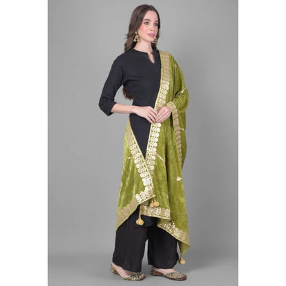 pkrkart Women's Velvet Gotta Patti Dupatta (Olive, Length: 2.25 to 2.50 Mtr)