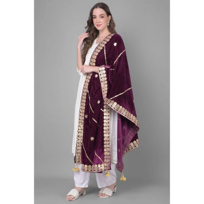 pkrkart Women's Velvet Gotta Patti Dupatta (Wine, Length: 2.25 to 2.50 Mtr)