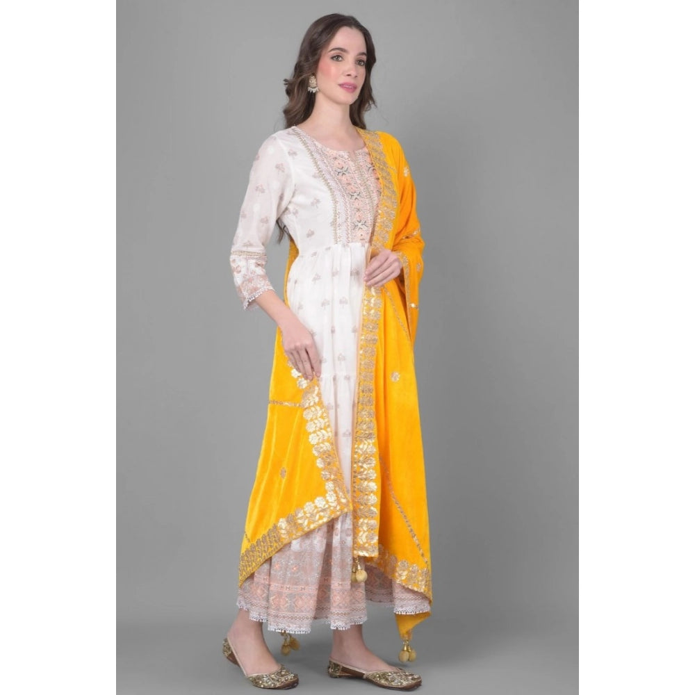 pkrkart Women's Velvet Gotta Patti Dupatta (Yellow, Length: 2.25 to 2.50 Mtr)
