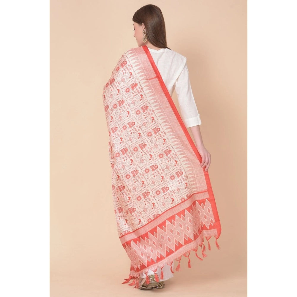 pkrkart Women's Art Silk Printed Dupatta (Orange, Length: 2.25 to 2.50 Mtr)