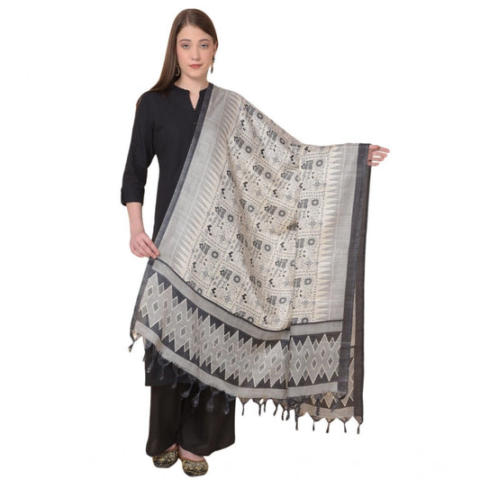 pkrkart Women's Art Silk Printed Dupatta (Black, Length: 2.25 to 2.50 Mtr)