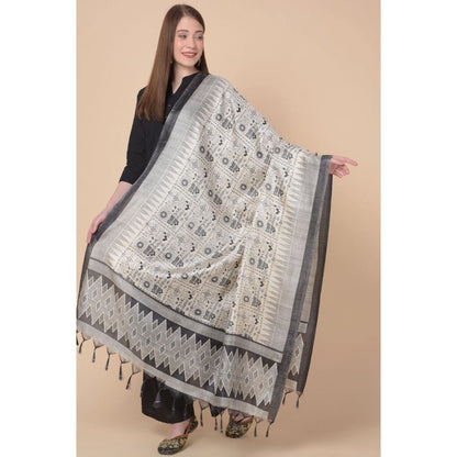 pkrkart Women's Art Silk Printed Dupatta (Black, Length: 2.25 to 2.50 Mtr)