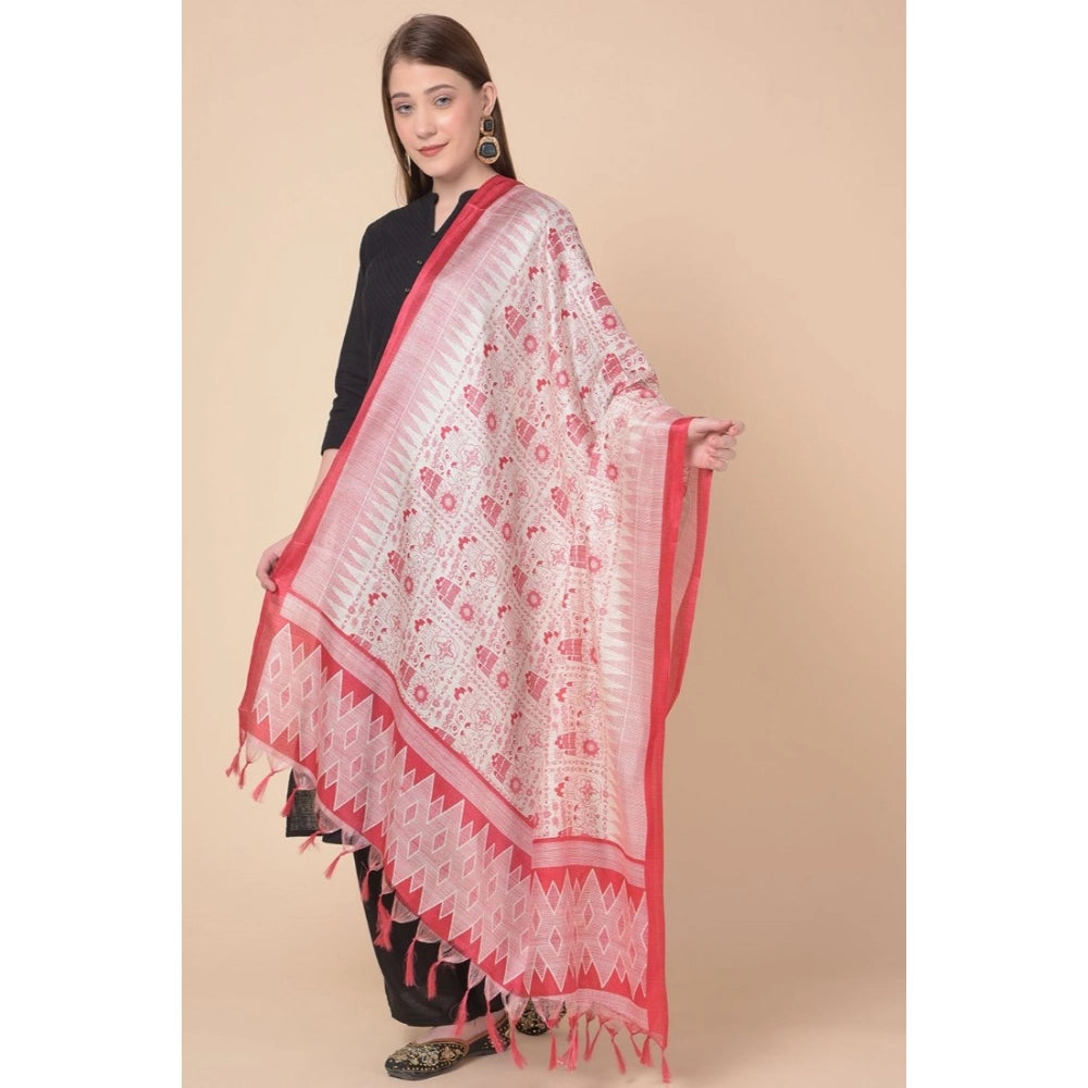 pkrkart Women's Art Silk Printed Dupatta (Red, Length: 2.25 to 2.50 Mtr)