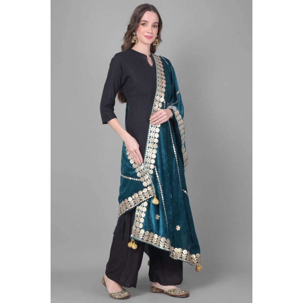 pkrkart Women's Velvet Gotta Patti Dupatta (Teal, Length: 2.25 to 2.50 Mtr)