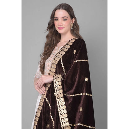 pkrkart Women's Velvet Gotta Patti Dupatta (Brown, Length: 2.25 to 2.50 Mtr)