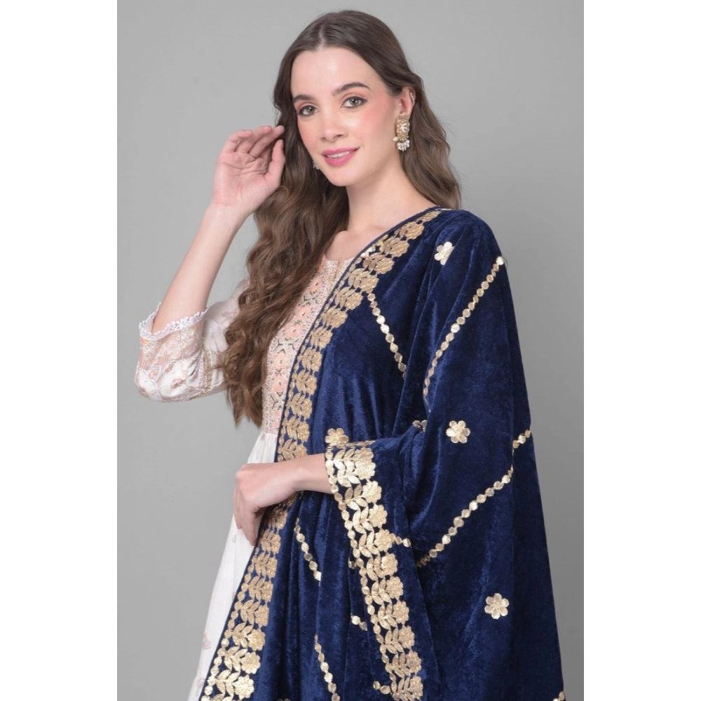pkrkart Women's Velvet Gotta Patti Dupatta (Navy, Length: 2.25 to 2.50 Mtr)