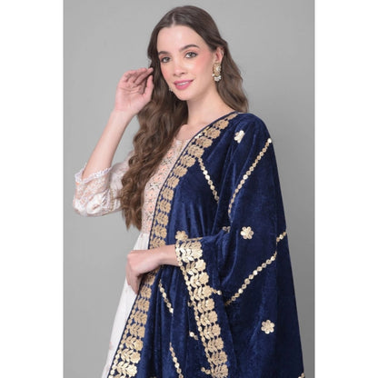 pkrkart Women's Velvet Gotta Patti Dupatta (Navy, Length: 2.25 to 2.50 Mtr)