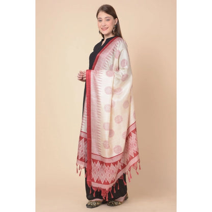 pkrkart Women's Art Silk Printed Dupatta (Maroon, Length: 2.25 to 2.50 Mtr)