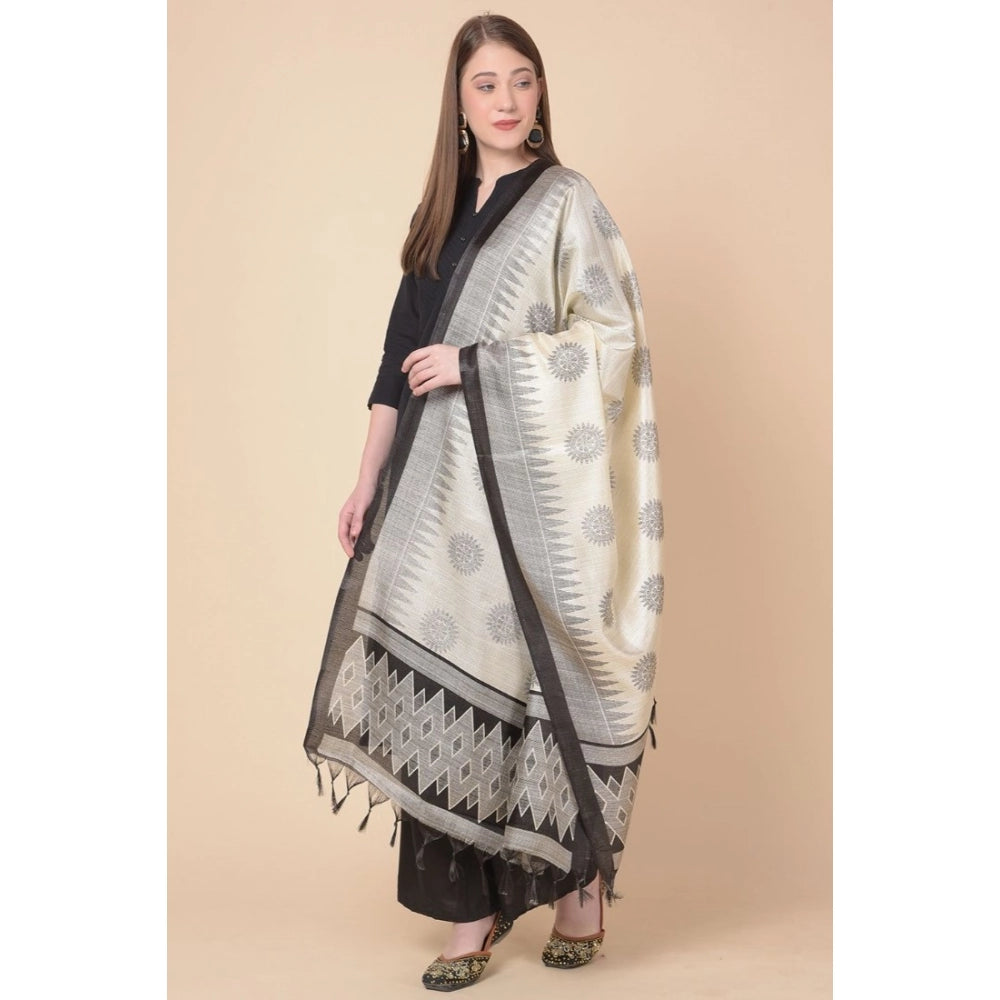 pkrkart Women's Art Silk Printed Dupatta (Black, Length: 2.25 to 2.50 Mtr)
