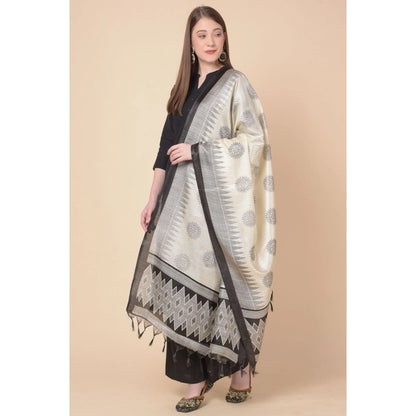 pkrkart Women's Art Silk Printed Dupatta (Black, Length: 2.25 to 2.50 Mtr)
