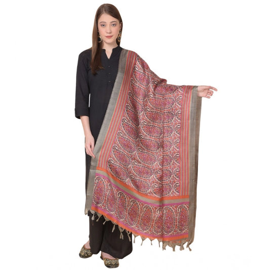 pkrkart Women's Art Silk Printed Dupatta (Grey, Length: 2.25 to 2.50 Mtr)
