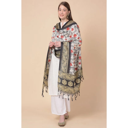 pkrkart Women's Art Silk Printed Dupatta (Black, Length: 2.25 to 2.50 Mtr)
