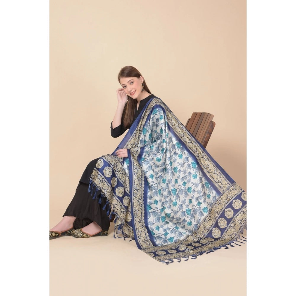 pkrkart Women's Art Silk Printed Dupatta (Blue, Length: 2.25 to 2.50 Mtr)