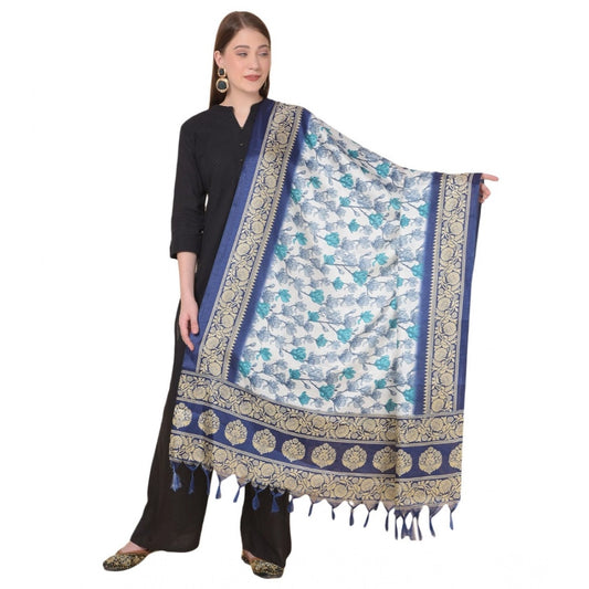 pkrkart Women's Art Silk Printed Dupatta (Blue, Length: 2.25 to 2.50 Mtr)