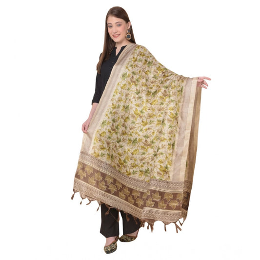 pkrkart Women's Art Silk Printed Dupatta (Gold, Length: 2.25 to 2.50 Mtr)