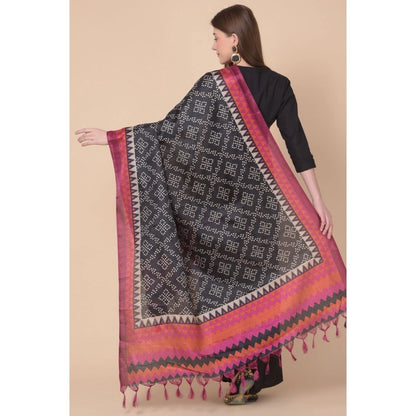 pkrkart Women's Art Silk Printed Dupatta (Black, Length: 2.25 to 2.50 Mtr)