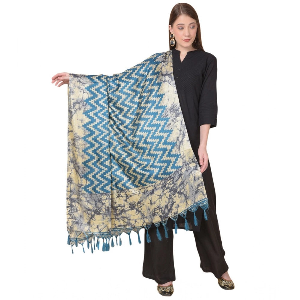 pkrkart Women's Art Silk Printed Dupatta (Blue, Length: 2.25 to 2.50 Mtr)