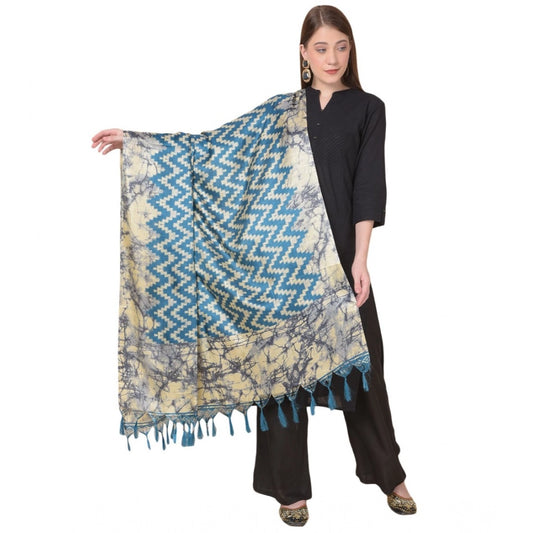 pkrkart Women's Art Silk Printed Dupatta (Blue, Length: 2.25 to 2.50 Mtr)