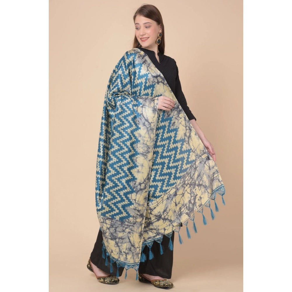 pkrkart Women's Art Silk Printed Dupatta (Blue, Length: 2.25 to 2.50 Mtr)