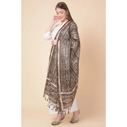 pkrkart Women's Art Silk Printed Dupatta (Brown, Length: 2.25 to 2.50 Mtr)