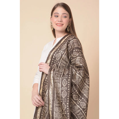 pkrkart Women's Art Silk Printed Dupatta (Brown, Length: 2.25 to 2.50 Mtr)
