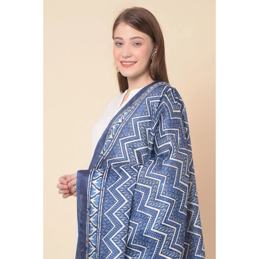 pkrkart Women's Art Silk Printed Dupatta (Blue, Length: 2.25 to 2.50 Mtr)