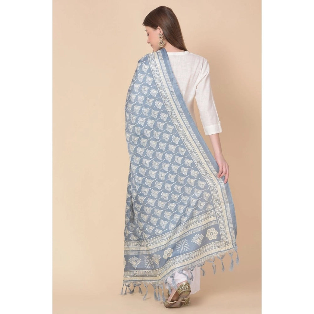pkrkart Women's Art Silk Printed Dupatta (Grey, Length: 2.25 to 2.50 Mtr)