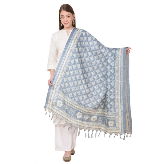 pkrkart Women's Art Silk Printed Dupatta (Grey, Length: 2.25 to 2.50 Mtr)