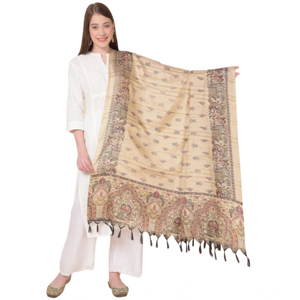 pkrkart Women's Art Silk Printed Dupatta (Gold, Length: 2.25 to 2.50 Mtr)