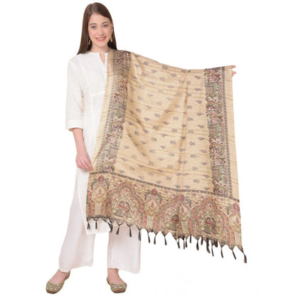 pkrkart Women's Art Silk Printed Dupatta (Gold, Length: 2.25 to 2.50 Mtr)