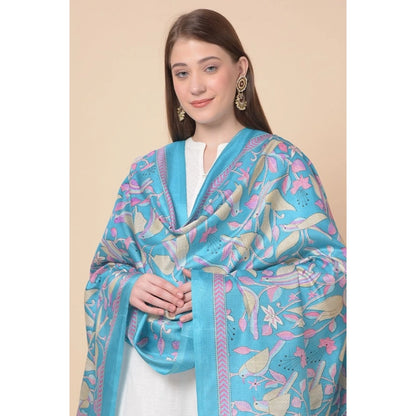 pkrkart Women's Art Silk Printed Dupatta (Turquoise, Length: 2.25 to 2.50 Mtr)