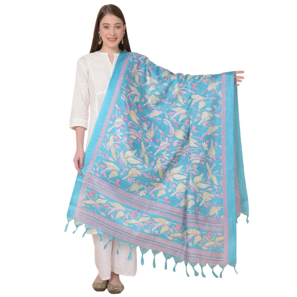 pkrkart Women's Art Silk Printed Dupatta (Turquoise, Length: 2.25 to 2.50 Mtr)