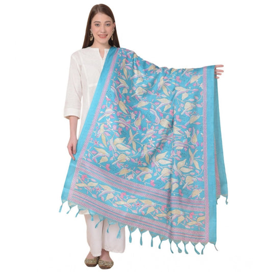 pkrkart Women's Art Silk Printed Dupatta (Turquoise, Length: 2.25 to 2.50 Mtr)