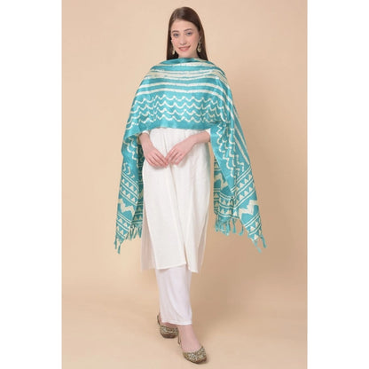 pkrkart Women's Art Silk Printed Dupatta (Turquoise, Length: 2.25 to 2.50 Mtr)